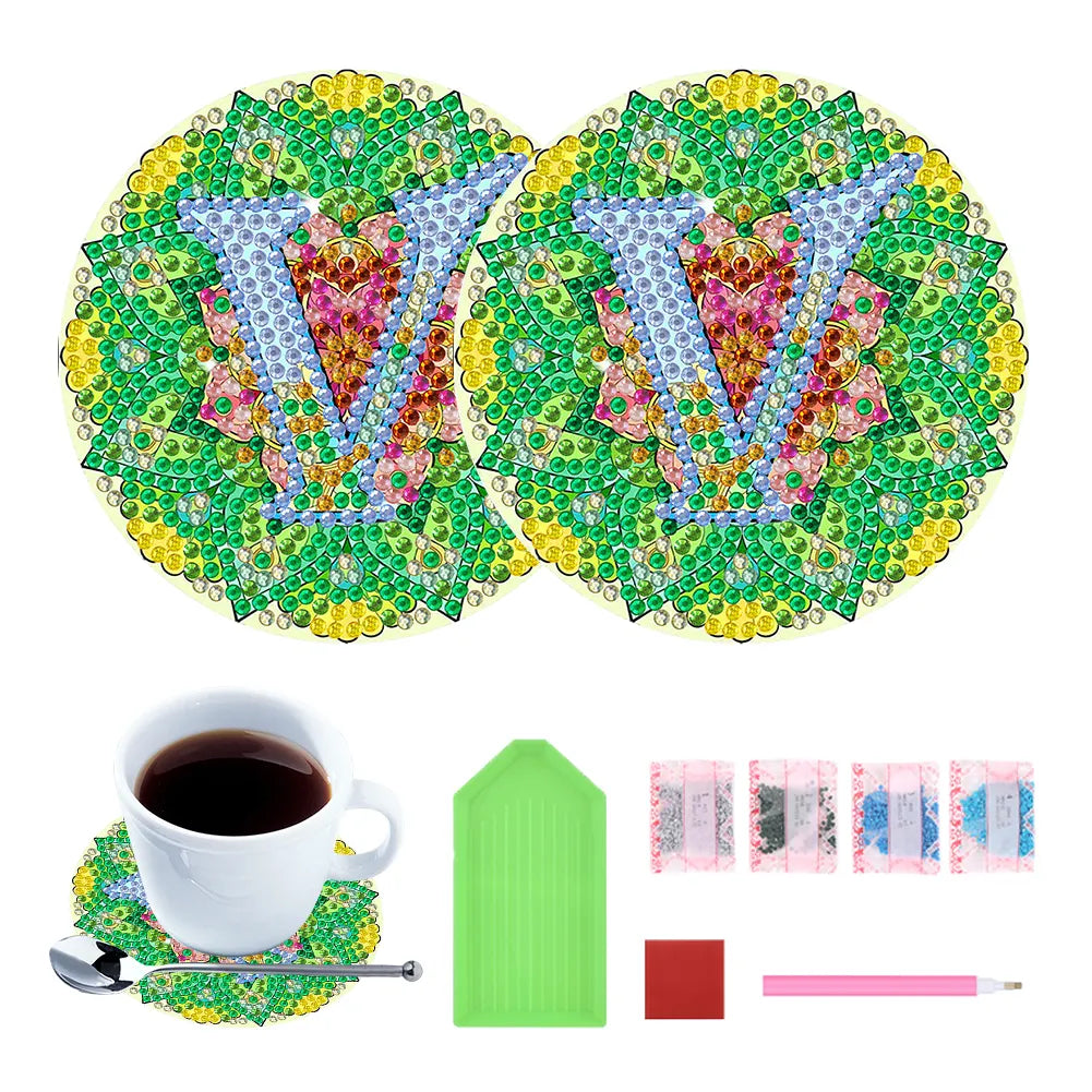 2pcs/set DIY Diamond Painting Special Shape Acrylic Alphabet Coaster Kit