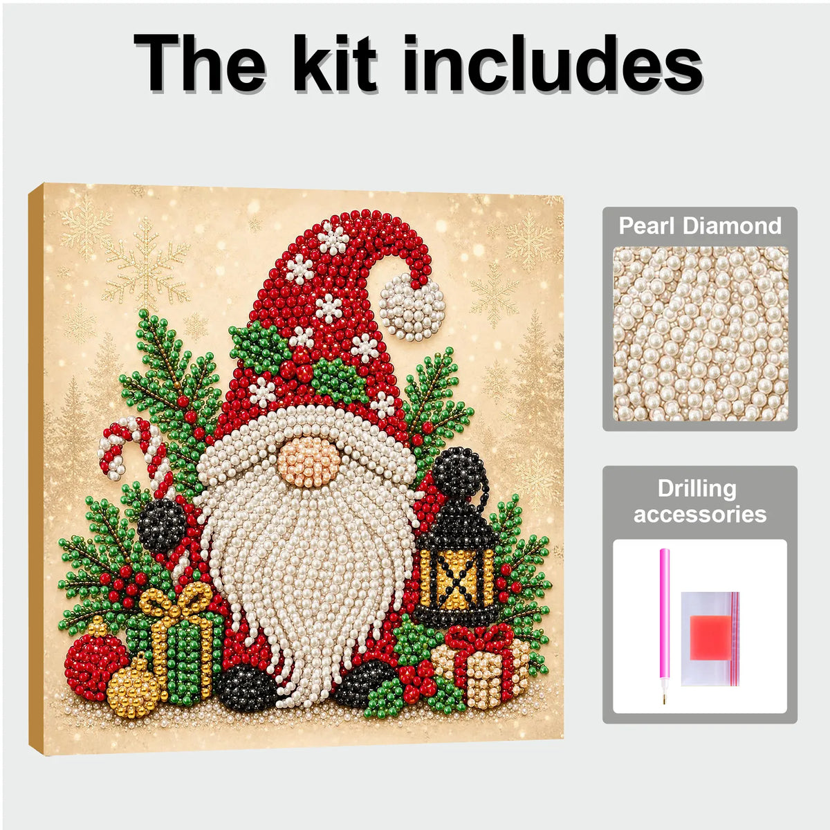 DIY Pearl Painting Christmas Goblin with Frame(20x20cm)