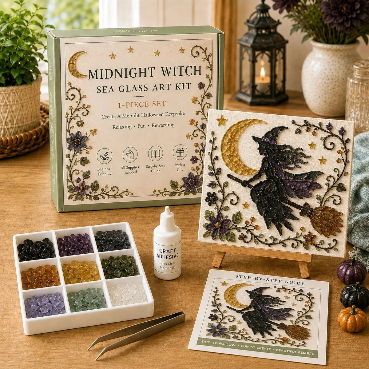 🌙 Midnight Witch DIY Sea Glass Art Kit