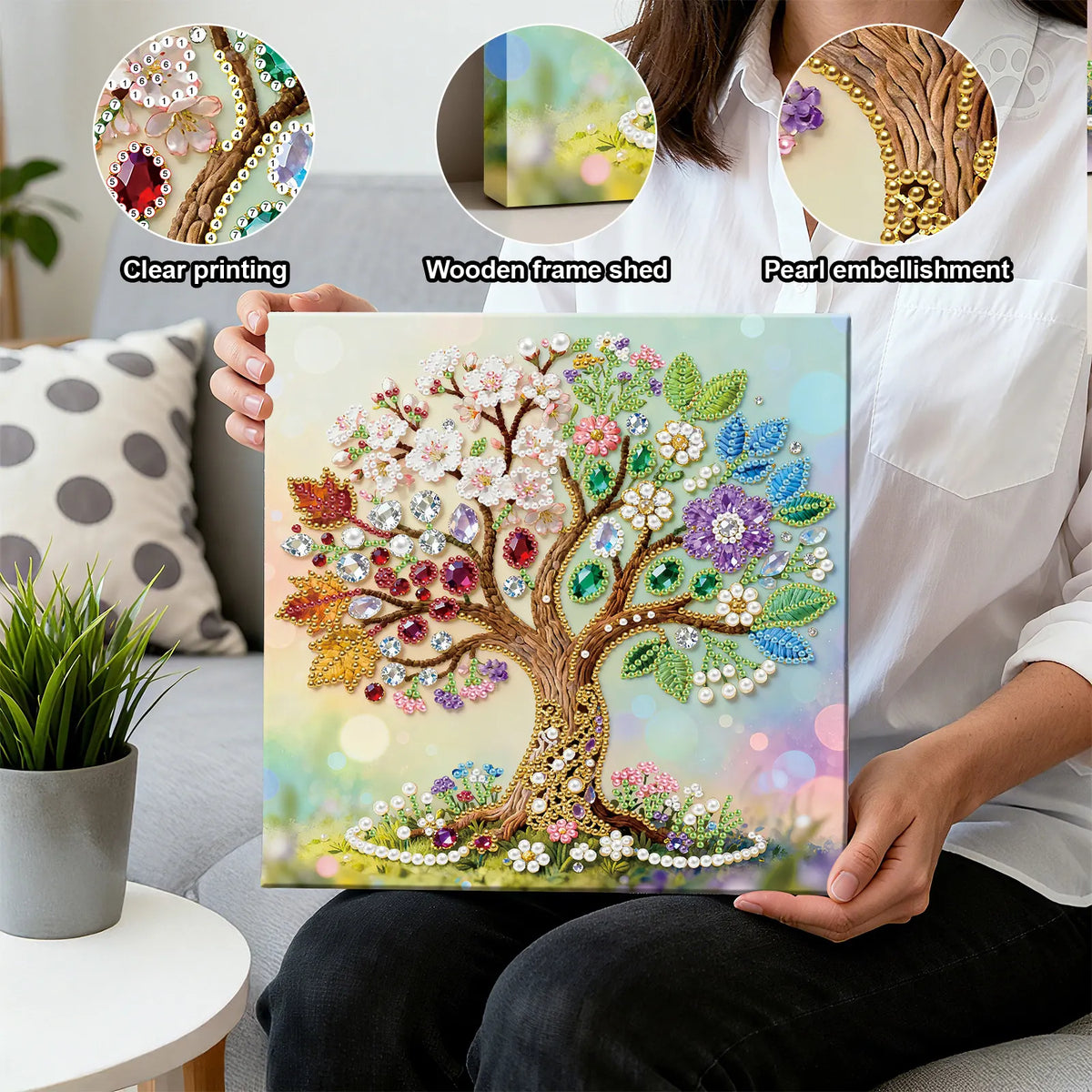 Framed Tree Of Life - Pearls Painting Kit for Creativity DIY Pearl Dot Crafts for Gift Home Wall Decor 25*25CM
