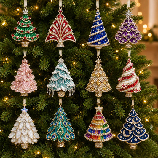 12Pcs Diamond Painting Single-sided PET Colorful Tree Chrismas Tree Ornament for Decorations