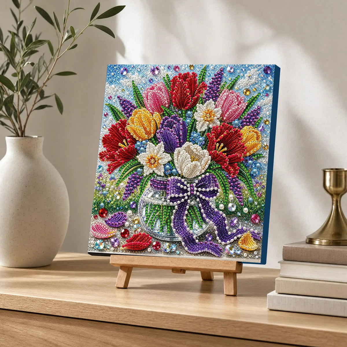 DIY Pearl Painting Tulips with Frame(20x20cm)