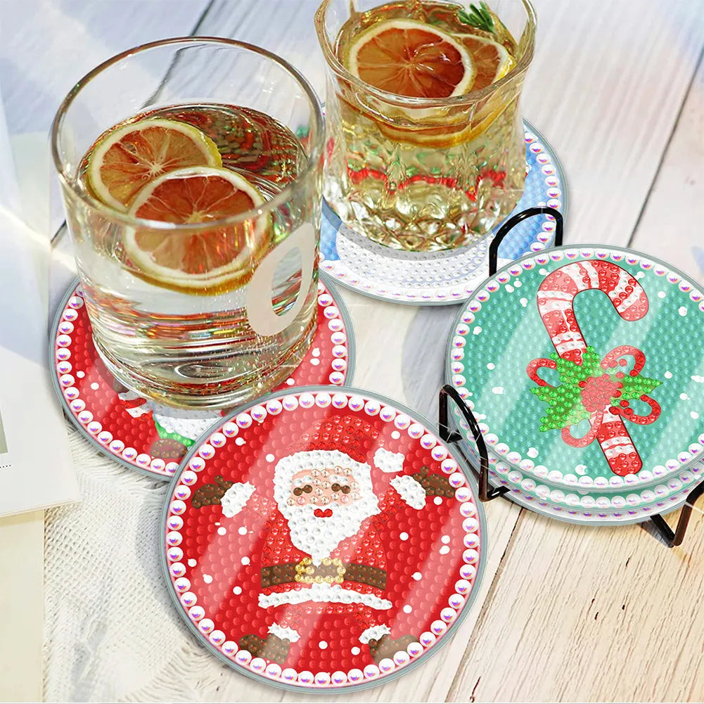 [Upgrade]6pcs/set DIY Diamond Painting Waterproof Case Classic Xmas Coaster Gift Decor Set
