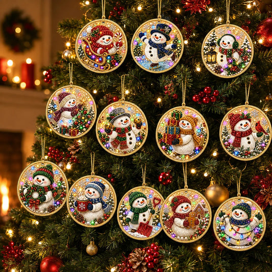 12 Pcs Diamond Painting PET Single-sided Xmas Snowman Christmas Tree Hanging Ornaments