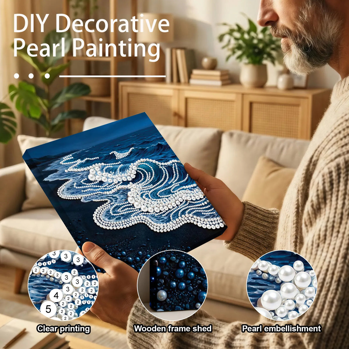 Framed Waves-Pearls Painting Kit DIY Diamond Painting Pearl Dot Crafts 25*25CM