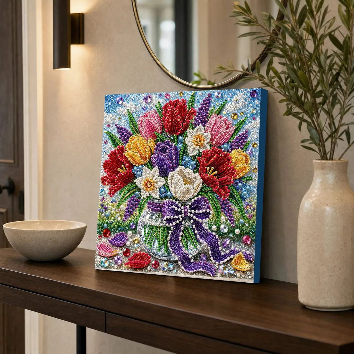 DIY Pearl Painting Tulips with Frame(20x20cm)