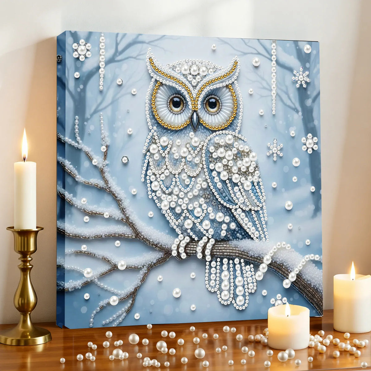 Framed Owl - Pearls Painting Kit DIY Diamond Painting Pearl Dot Crafts 25*25CM