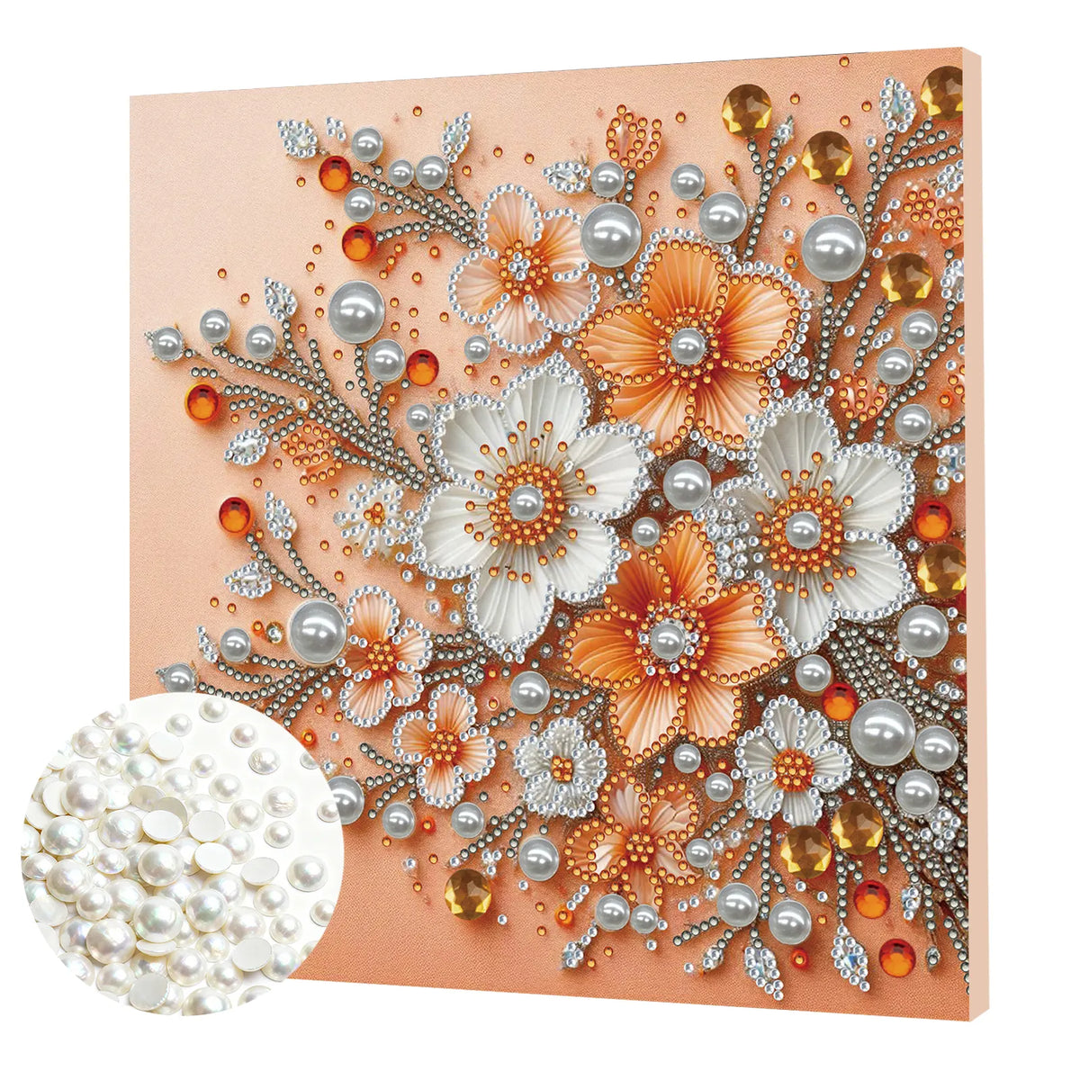 Framed Flowers - Pearls Painting Kit for Creativity DIY Pearl Dot Crafts for Gift Home Wall Decor 25*25CM (With Frame)