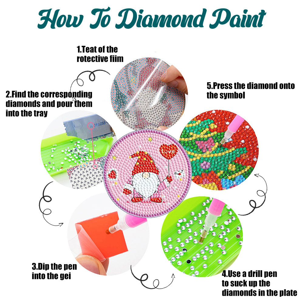 8PCS DIY Diamond Painting Art Acrylic Coaster Kit (Pink Gnome)