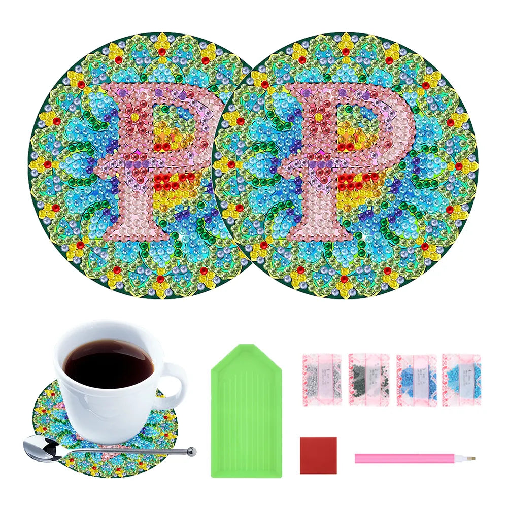 2pcs/set DIY Diamond Painting Special Shape Acrylic Alphabet Coaster Kit
