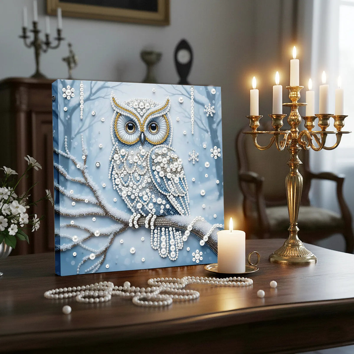 Framed Owl - Pearls Painting Kit DIY Diamond Painting Pearl Dot Crafts 25*25CM