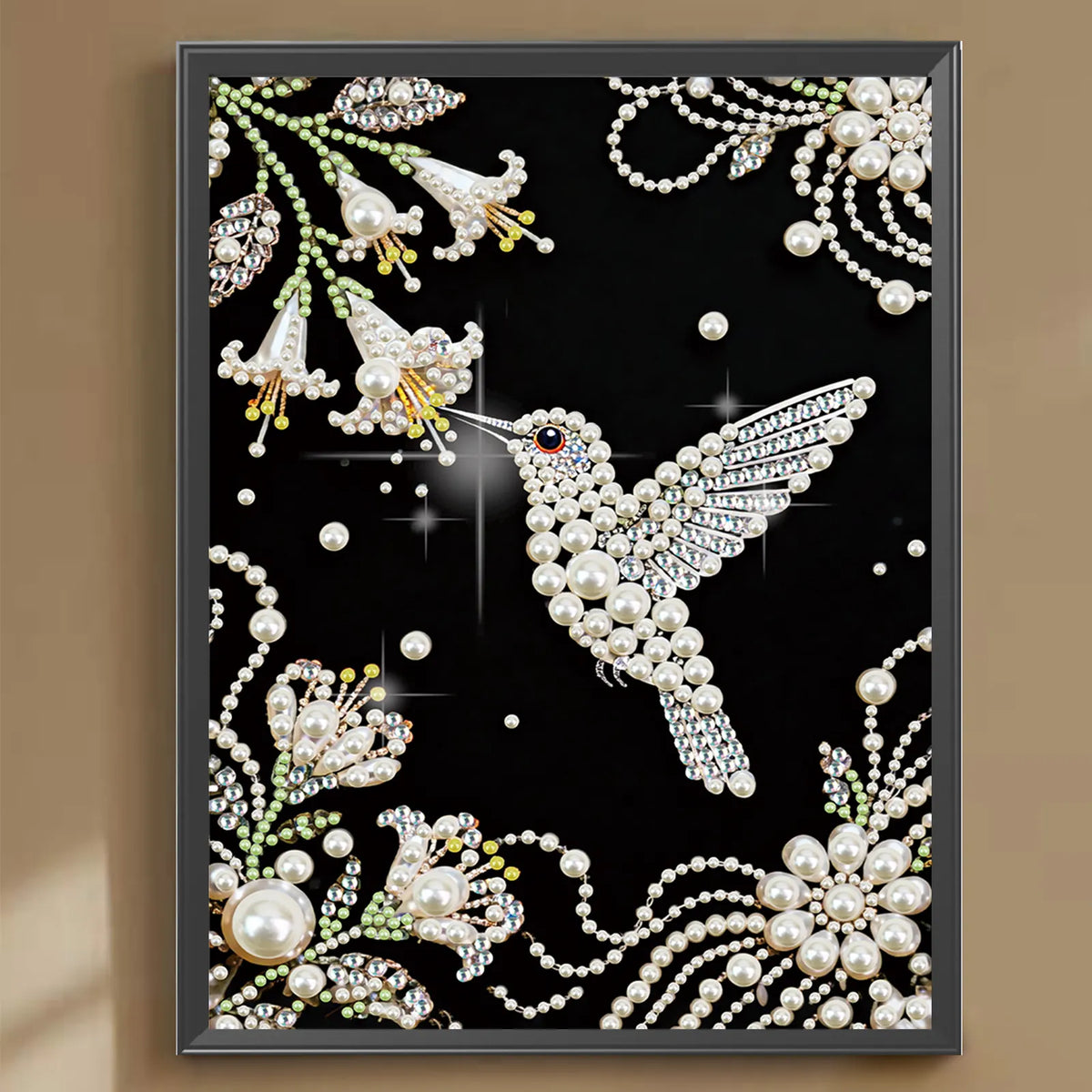 Hummingbird Premium 5D Diamond Painting Kit Black & White Pearls painting Sparkling Special Shaped Diamond painting