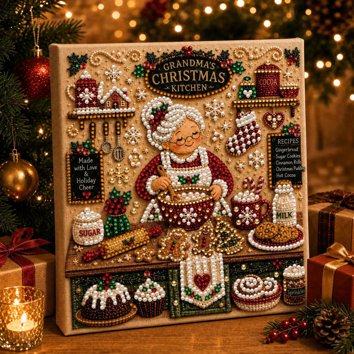 DIY Pearl Painting  Xmas Kitchen with Frame(20x20cm)