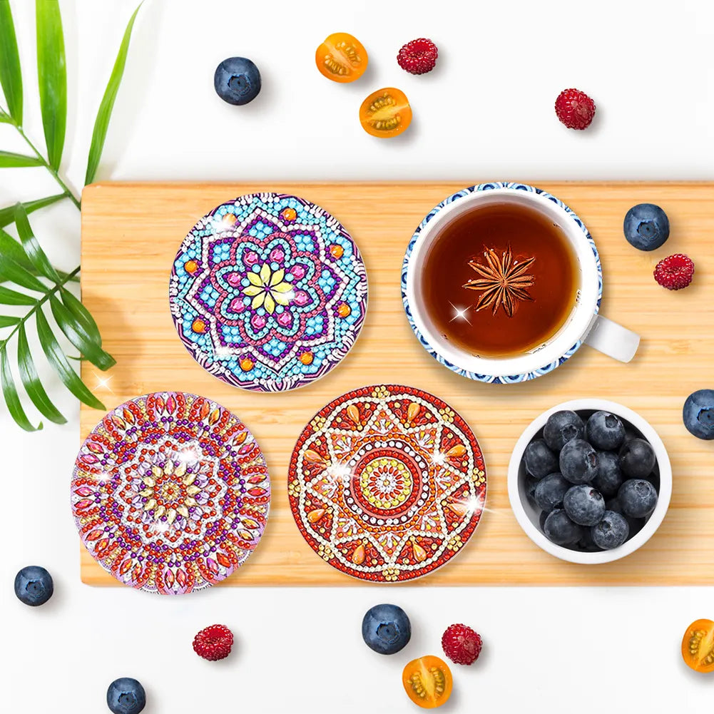 10pcs DIY Coaster Diamond Painting Cup Cushion with Rack Crafts Kits