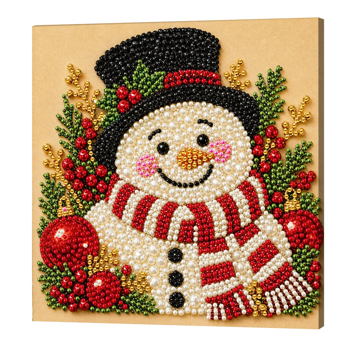 DIY Pearl Painting Christmas Snowman with Frame(20x20cm)