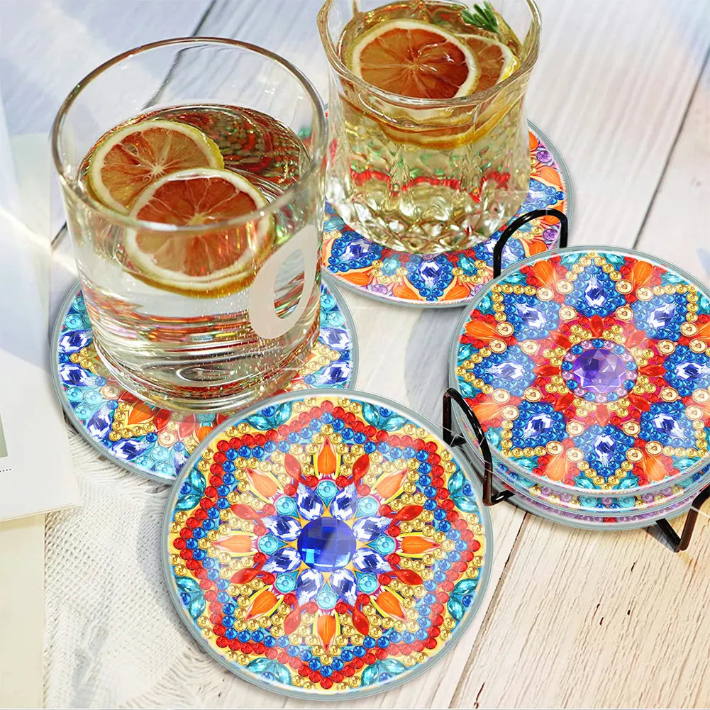 [Upgrade]6pcs/set DIY Diamond Painting Waterproof Case Classic Mandala Coaster Gift Decor Set