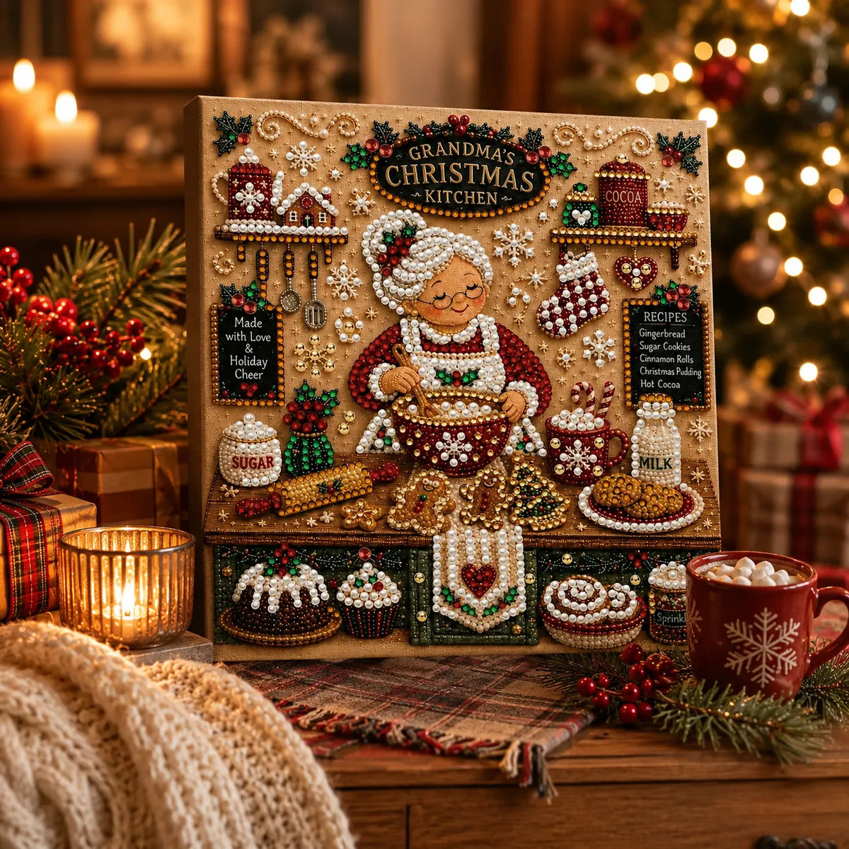 DIY Pearl Painting  Xmas Kitchen with Frame(20x20cm)