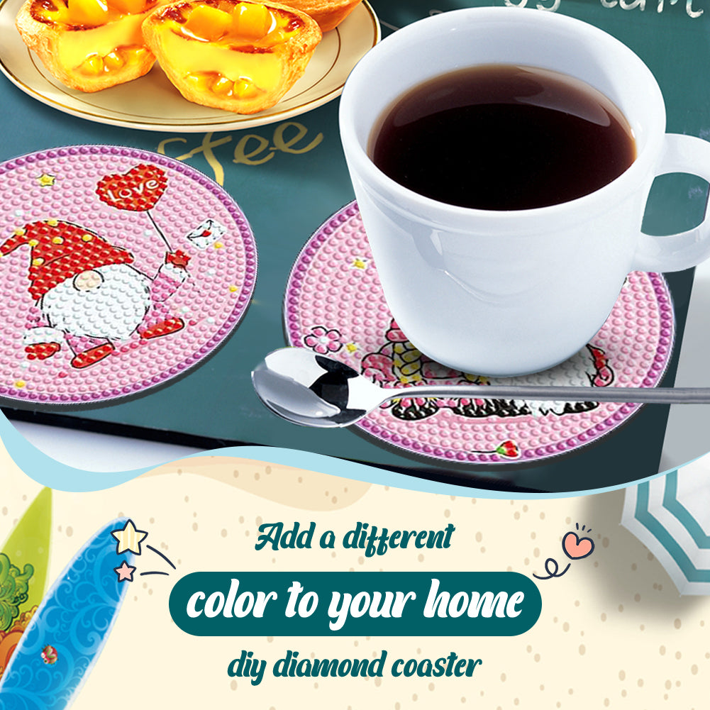 8PCS DIY Diamond Painting Art Acrylic Coaster Kit (Pink Gnome)