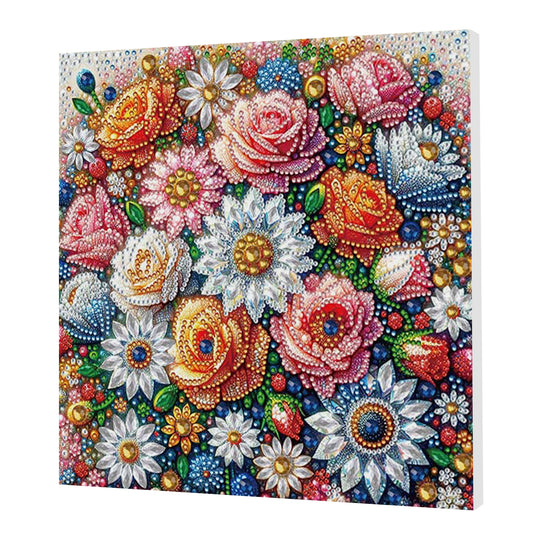 Flower DIY Special Shape Drill Art Craft Pearl Diamond Painting with Frame 25x25cm Diamond Art Pearl Painting Kit for Adults Beginners Home Decor