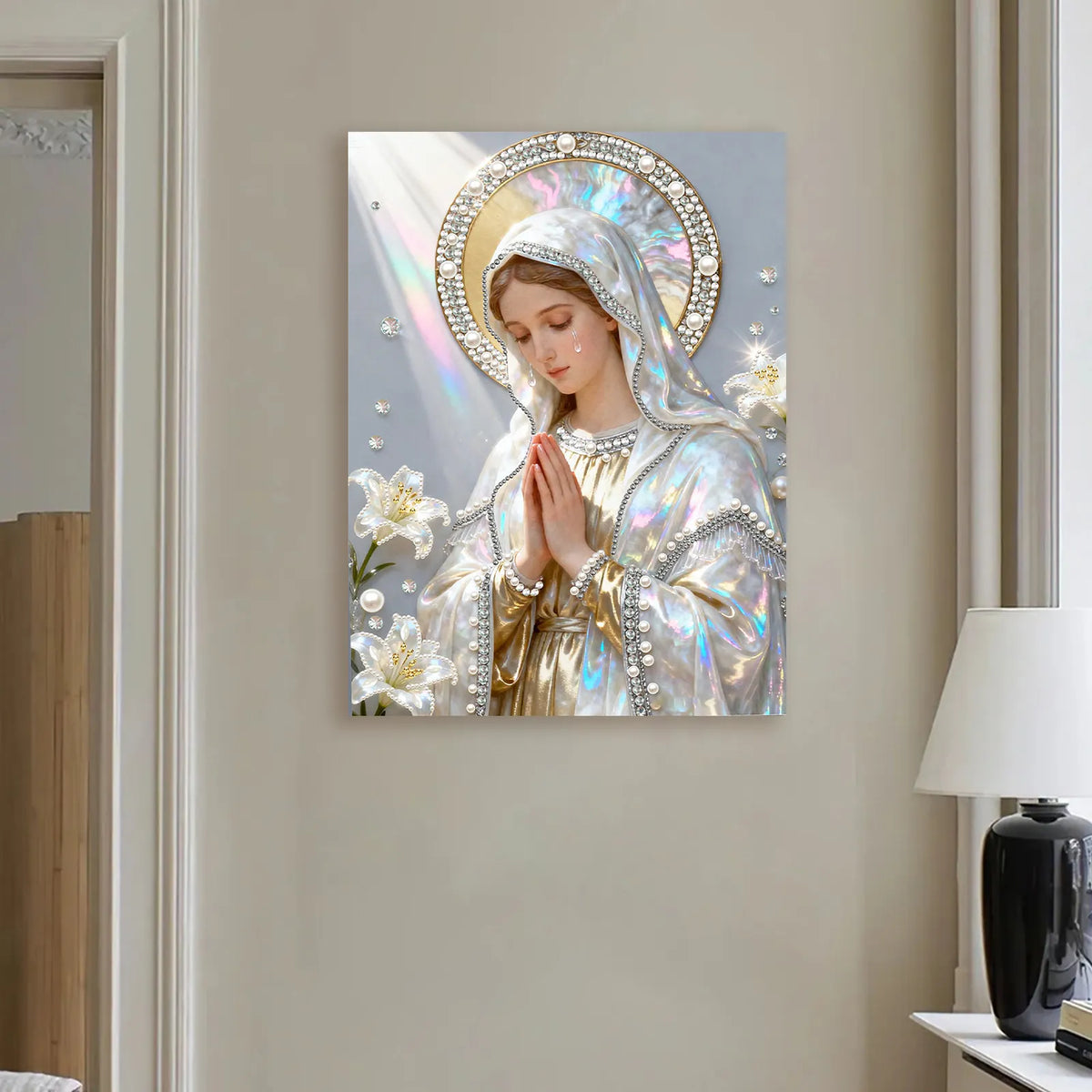 (30x40cm)DIY Virgin Mary Framed Handmade Pearl Painting Art Craft Kit Living Home Decor