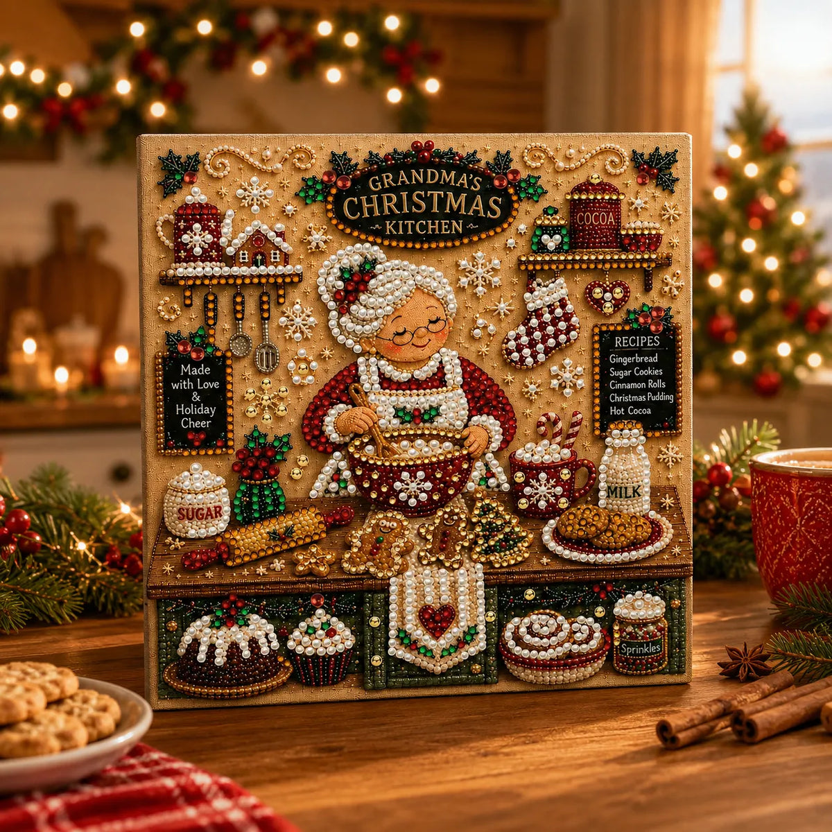 DIY Pearl Painting  Xmas Kitchen with Frame(20x20cm)