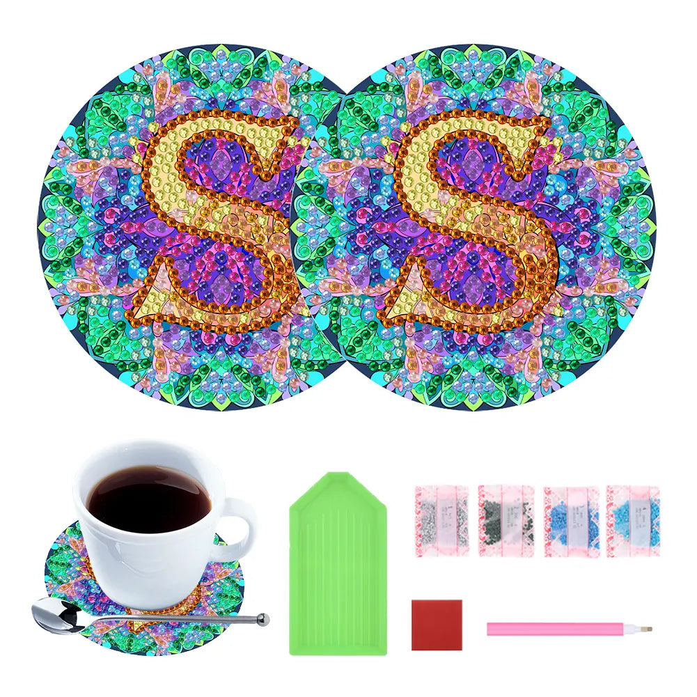 2pcs/set DIY Diamond Painting Special Shape Acrylic Alphabet Coaster Kit
