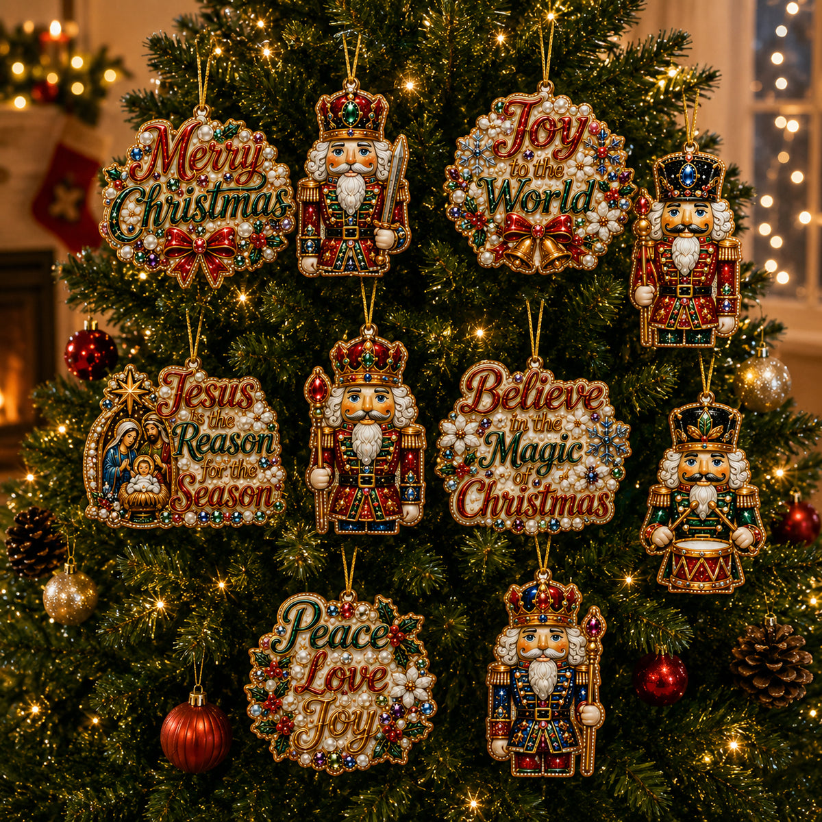 10Pcs Diamond Painting Acrylic Nutcracker Christmas Tree Ornament for Decorations
