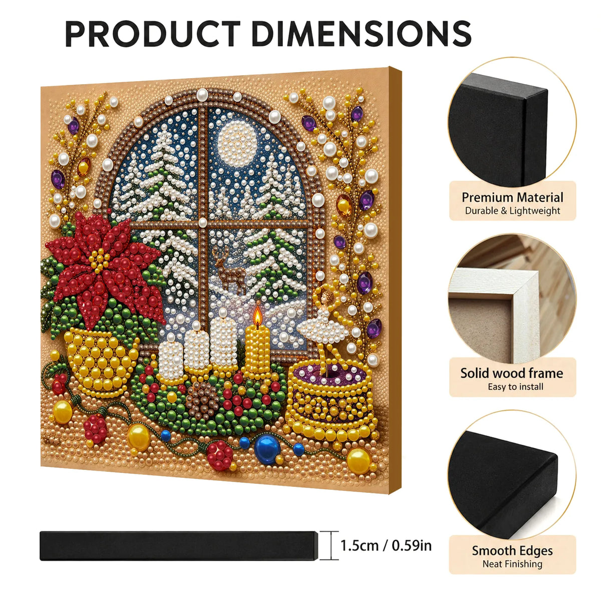 DIY Pearl Painting Christmas Window View with Frame(20x20cm)
