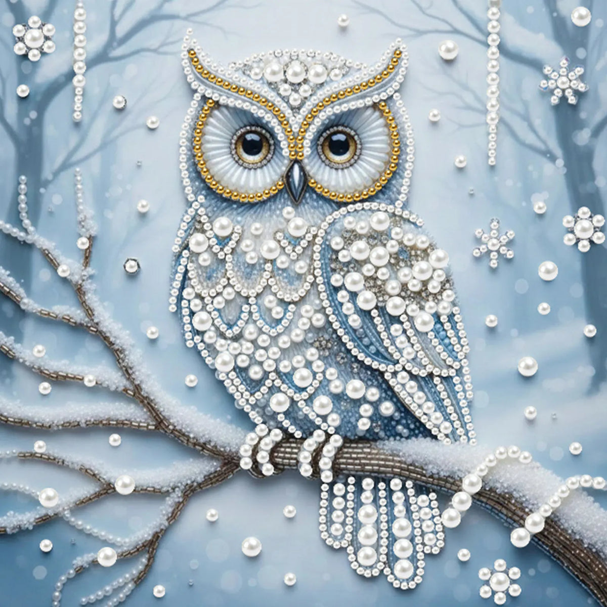 Framed Owl - Pearls Painting Kit DIY Diamond Painting Pearl Dot Crafts 25*25CM