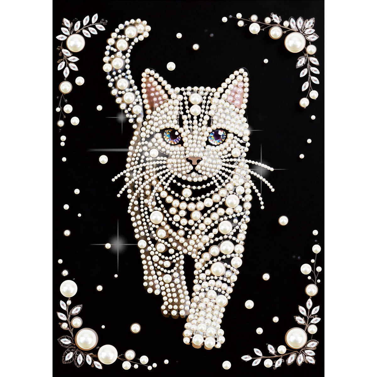 Cat Premium 5D Diamond Painting Kit Black & White Pearls painting Sparkling Special Shaped Diamond painting