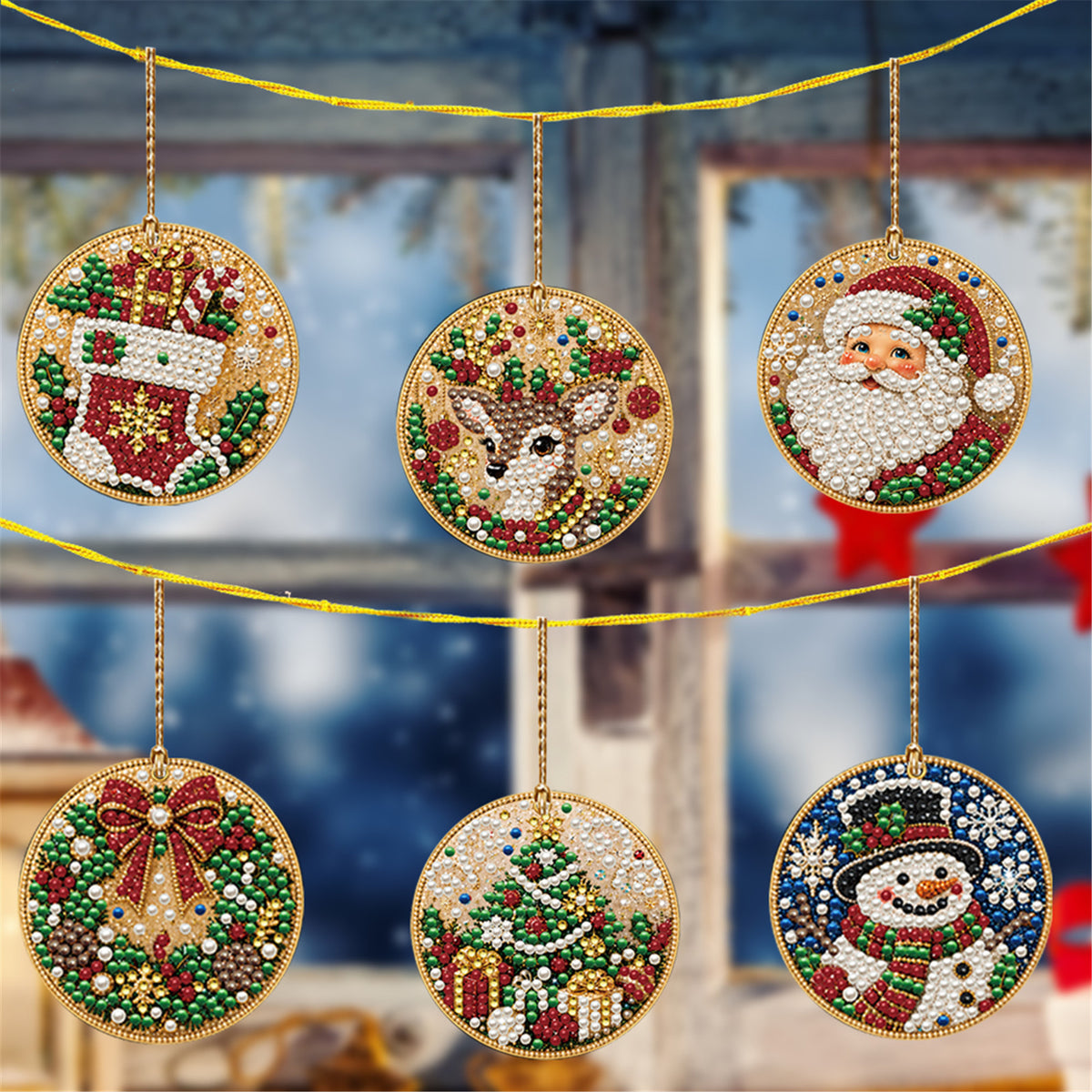 6Pcs Diamond Painting Wooden Snowman Christmas Tree Hanging Ornaments for Decorations