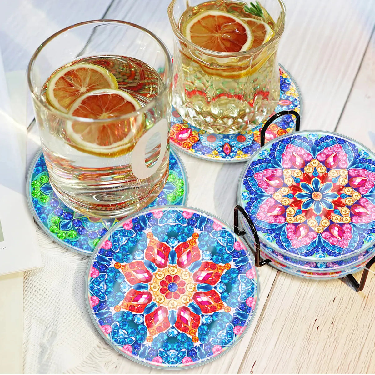 [Upgrade]6pcs/set DIY Diamond Painting Waterproof Case Classic Mandala Coaster Gift Decor Set