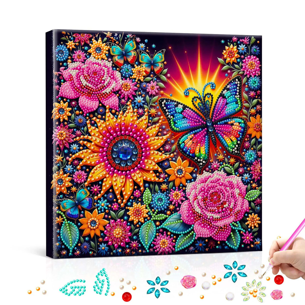 (Pre-Framed)Butterfly Flower-Special Shape Diamond Painting Kit(29x29cm)