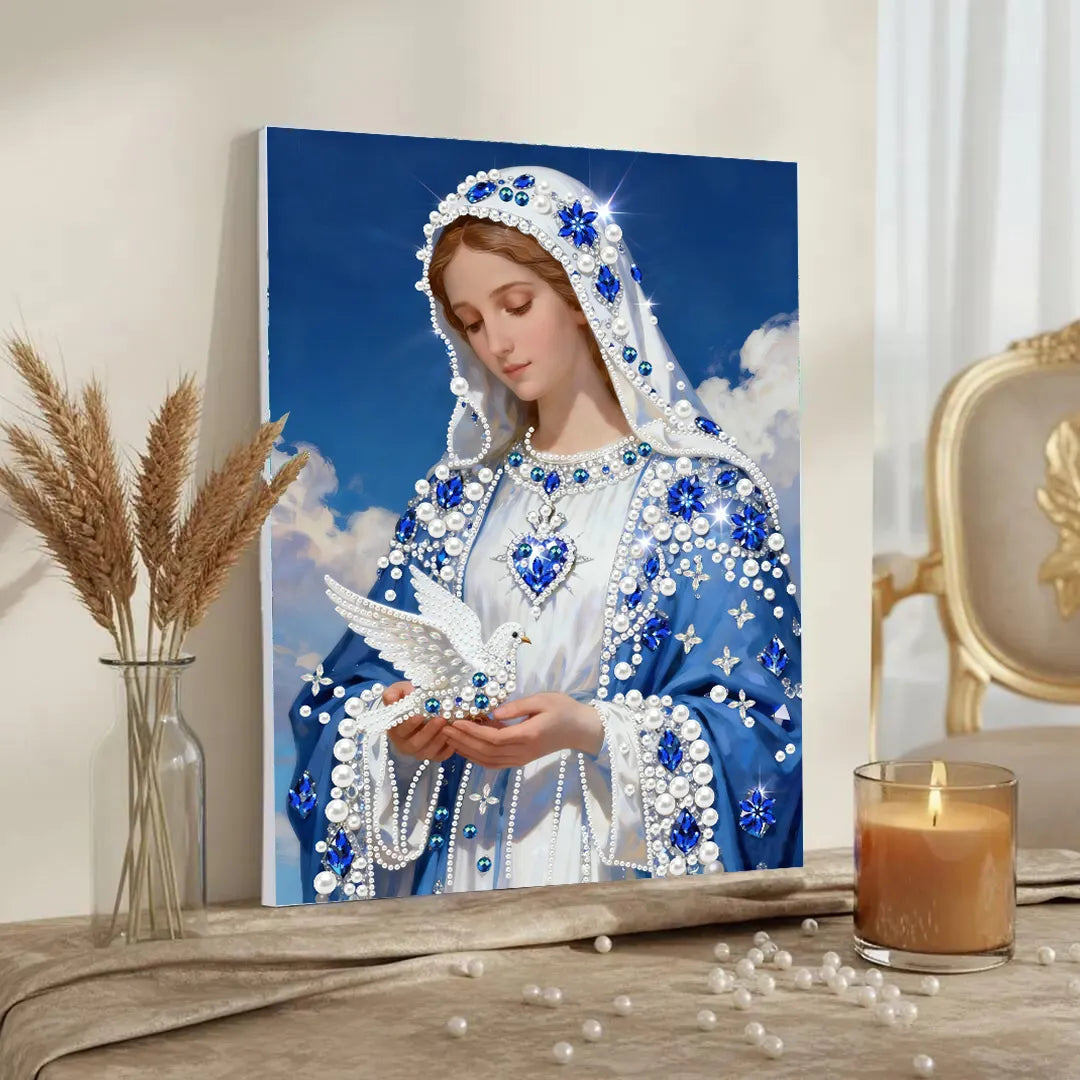 (30x40cm)DIY Virgin Mary Framed Handmade Pearl Painting Art Craft Kit Living Home Decor