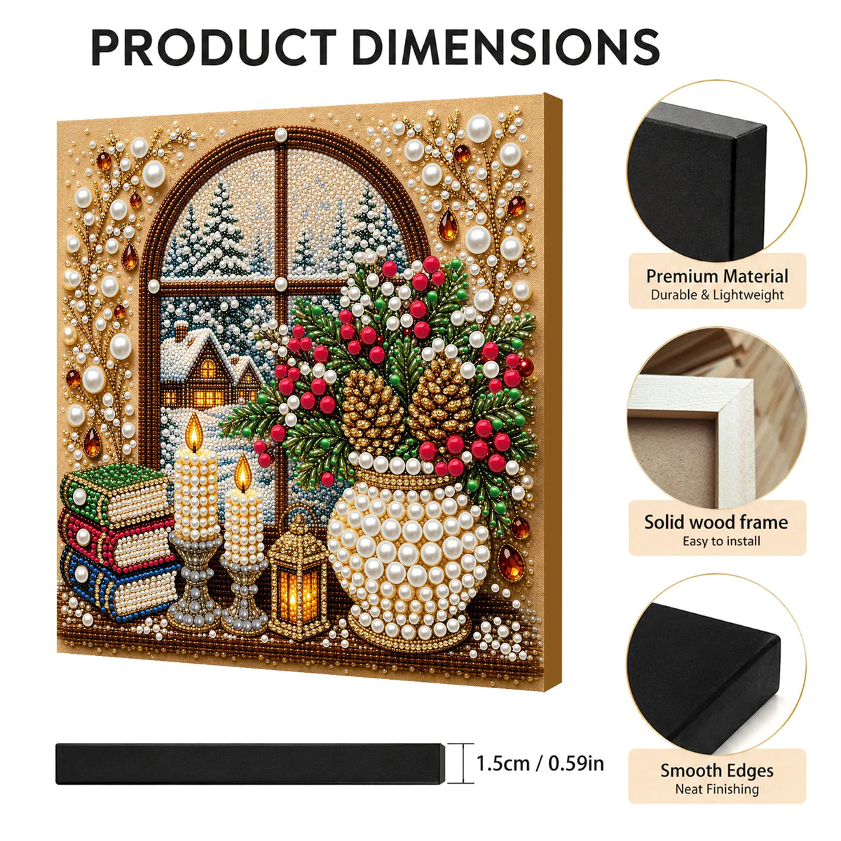 DIY Pearl Painting Christmas Window View with Frame(20x20cm)
