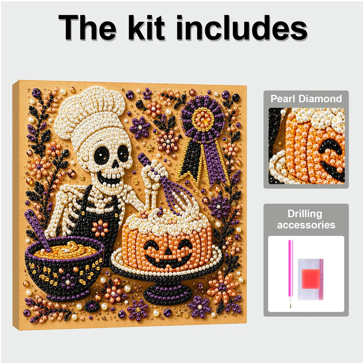DIY Pearl Painting Halloween Cuisine with Frame(20x20cm)