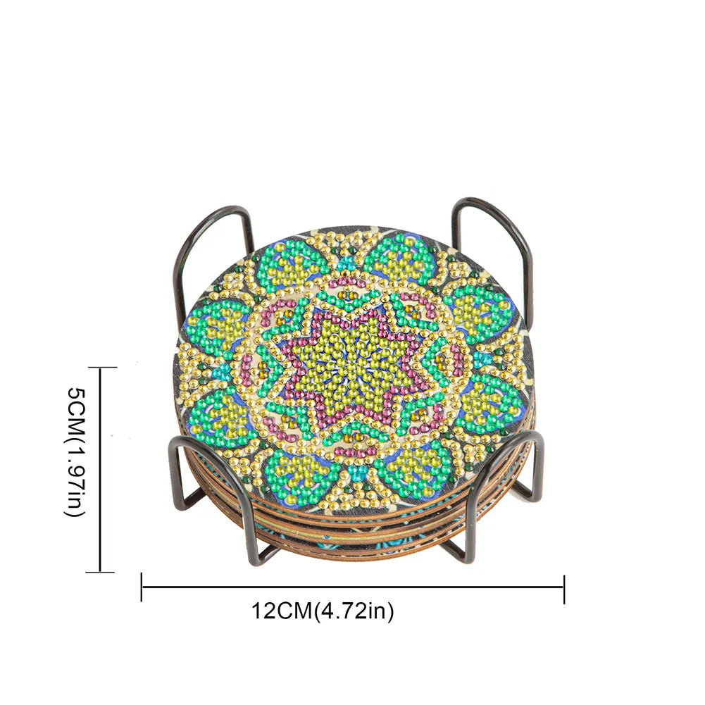 6pcs DIY Anti Slip Green Mandala Coasters Stackable Creative for Tabletop Protection