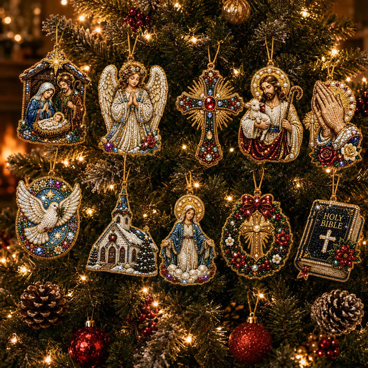 10Pcs Diamond Painting Acrylic Faith Christmas Tree Ornament for Decorations