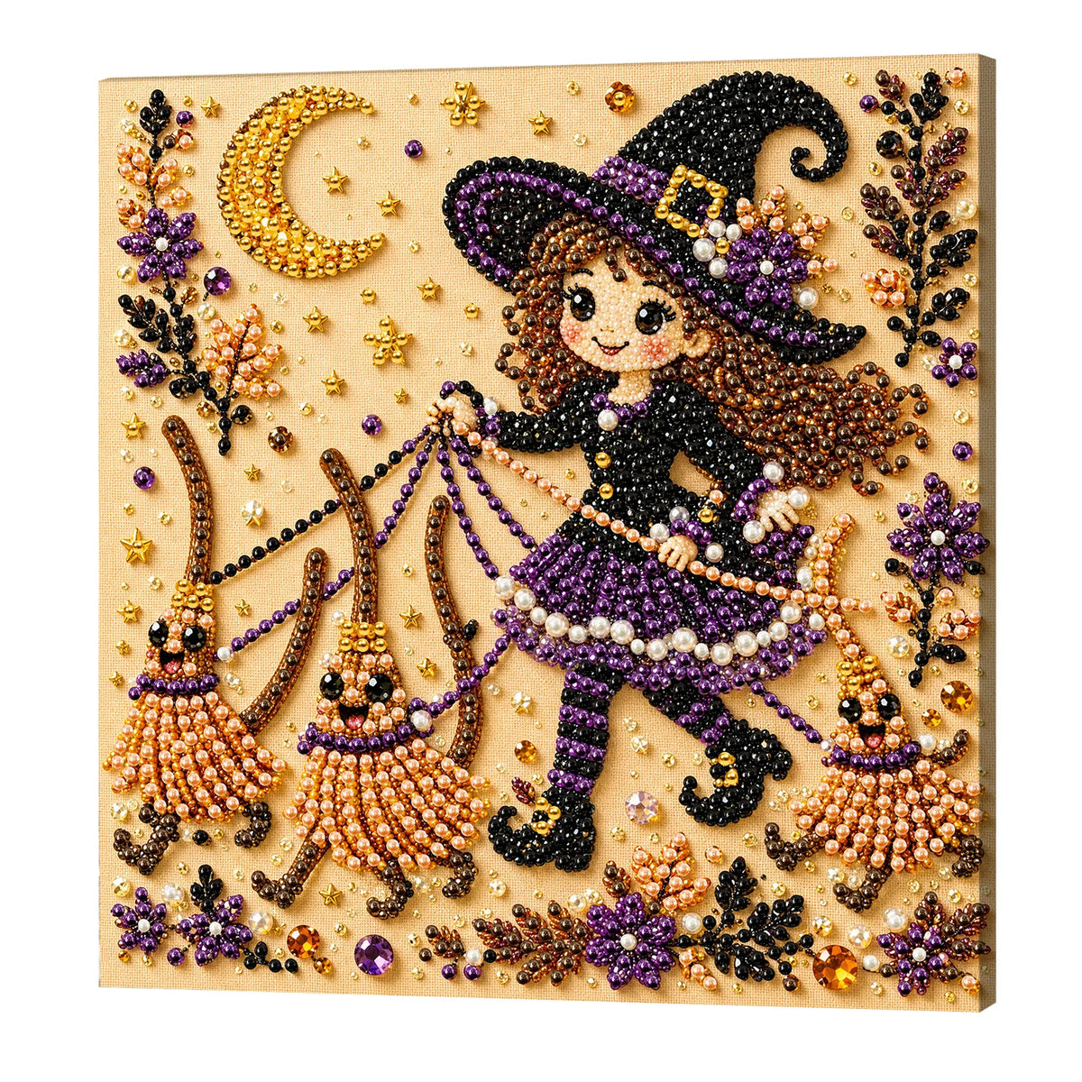 DIY Pearl Painting Halloween Witch with Frame(20x20cm)