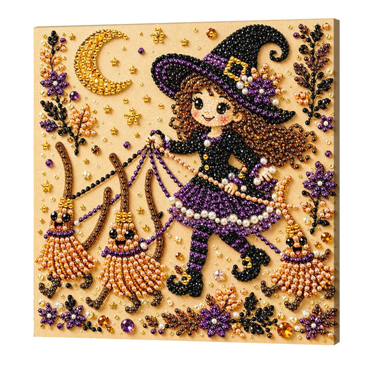 DIY Pearl Painting Halloween Witch with Frame(20x20cm)