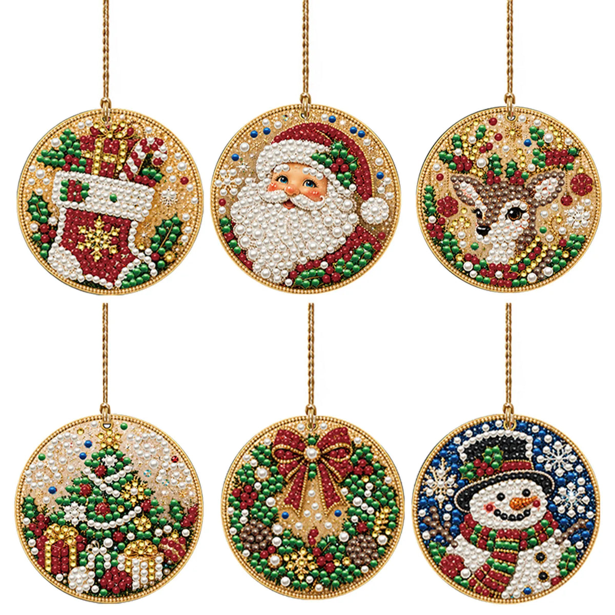 6Pcs Diamond Painting Wooden Snowman Christmas Tree Hanging Ornaments for Decorations