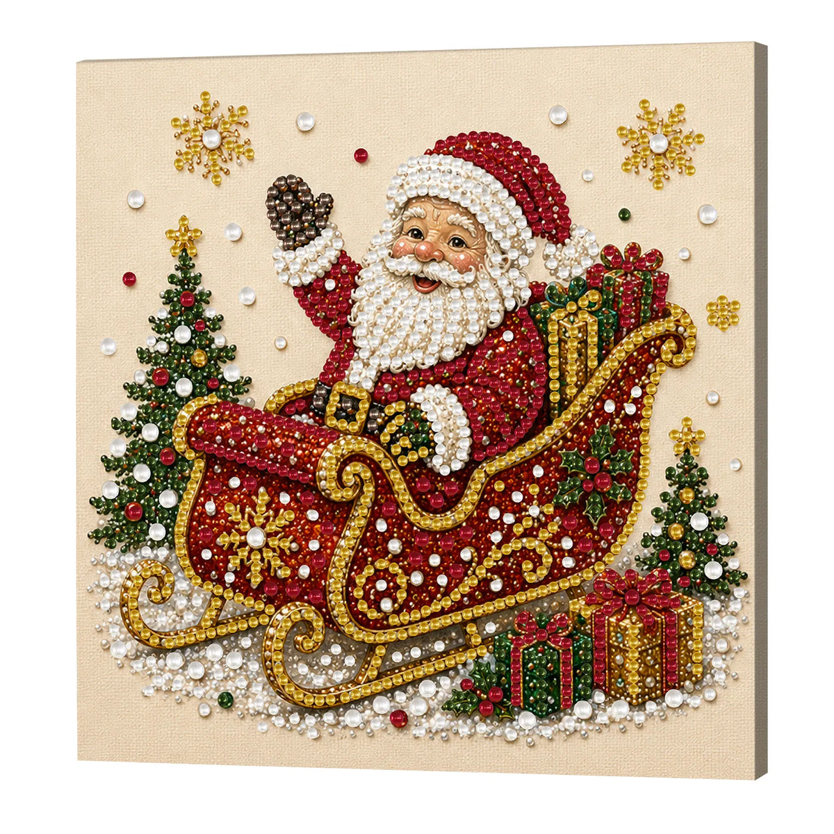 DIY Pearl Painting Xmas Santa Sleigh with Frame(20x20cm)
