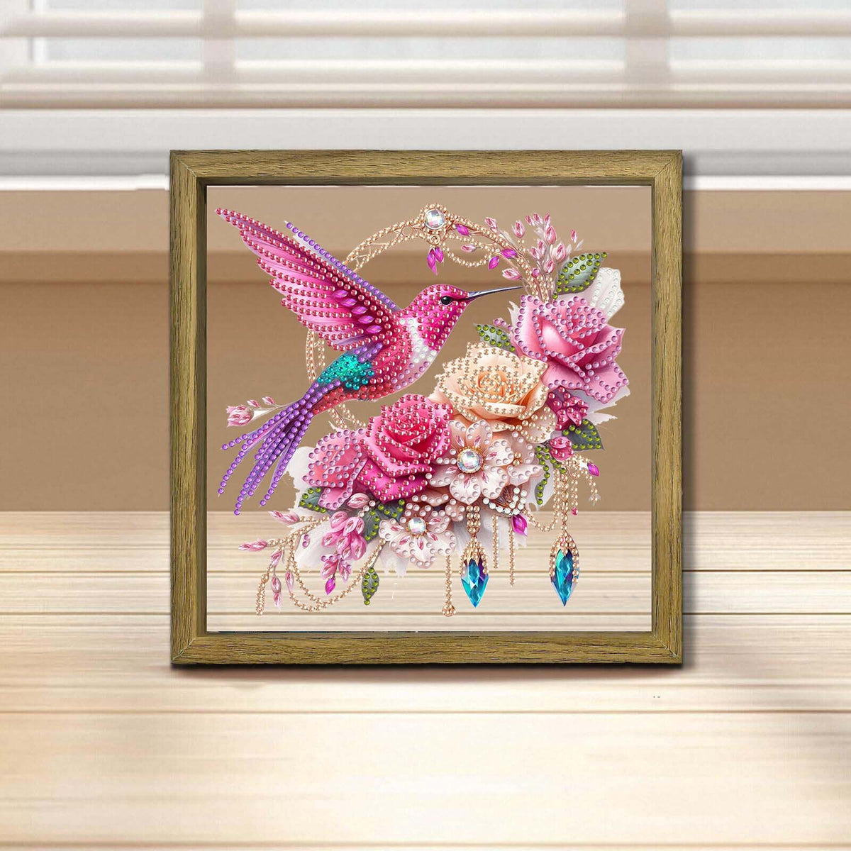 Bird DIY Special Shape Double sided Print Clear Diamond Art Kit Wooden Framed Diamond Painting Kit(22x22cm)