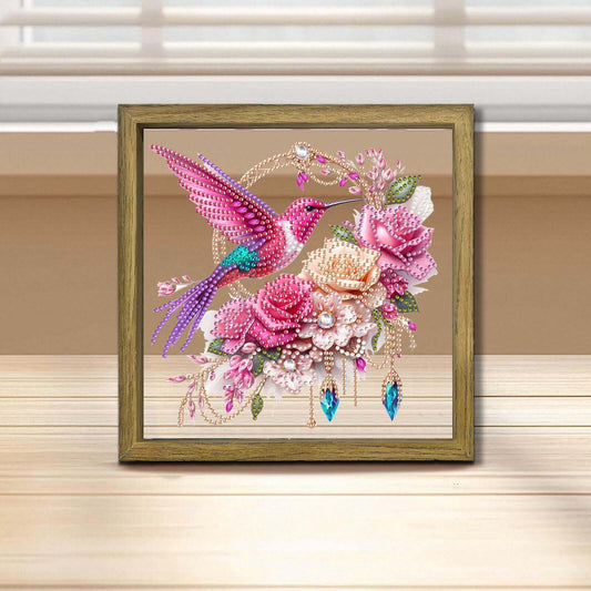 Bird DIY Special Shape Double sided Print Clear Diamond Art Kit Wooden Framed Diamond Painting Kit(22x22cm)