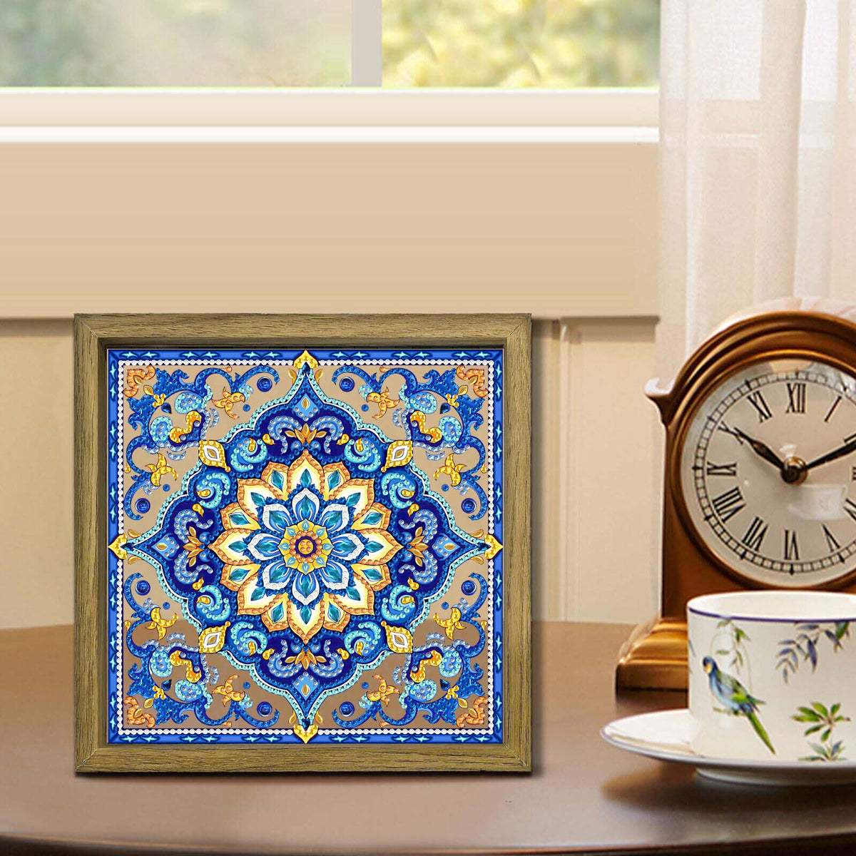 Mandala DIY Special Shape Double sided Print Clear Diamond Art Kit Wooden Framed Diamond Painting Kit(22x22cm)