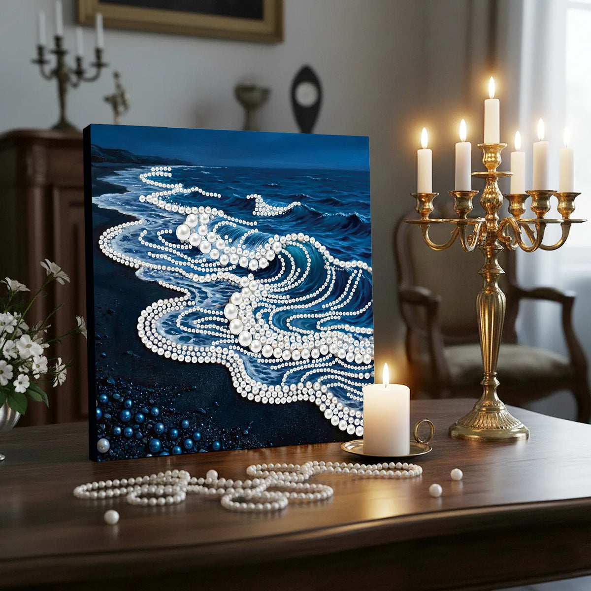 Framed Waves-Pearls Painting Kit DIY Diamond Painting Pearl Dot Crafts 25*25CM
