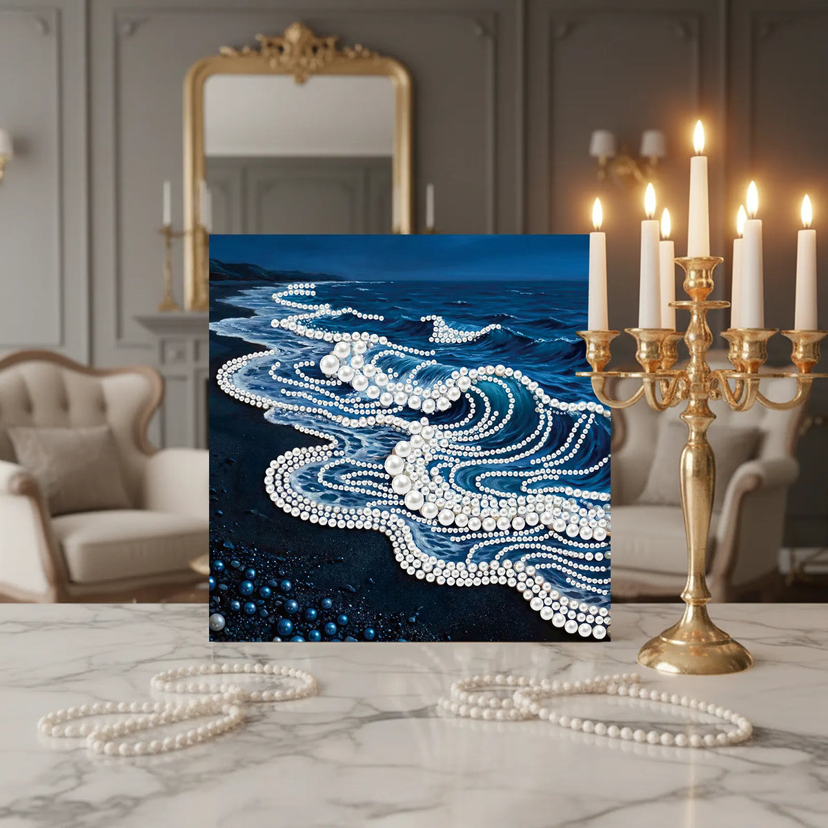Framed Waves-Pearls Painting Kit DIY Diamond Painting Pearl Dot Crafts 25*25CM