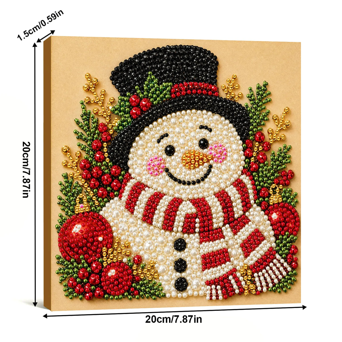DIY Pearl Painting Christmas Snowman with Frame(20x20cm)