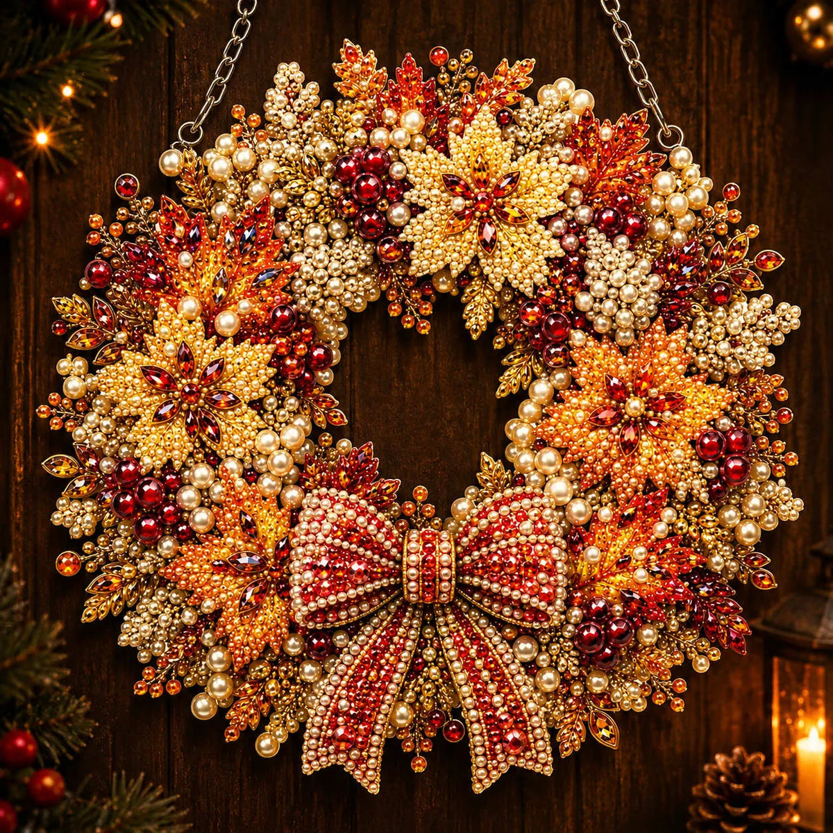 Diamond Painting Acrylic Autumn Leaves Wreath Pendant For Home Wall, Door & Window Decoration