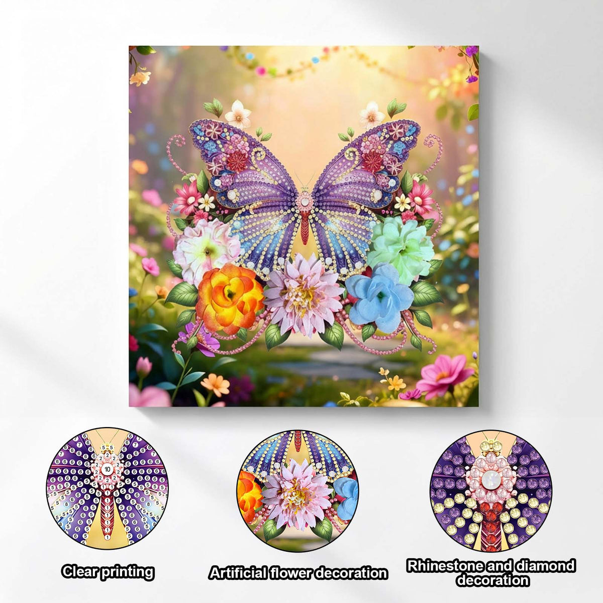 Pre-Framed 3D Rhinestones Butterfly With Artificial Flower Diamond Painting DIY Craft Kit